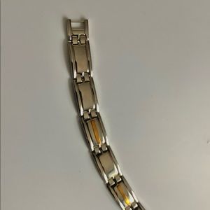 Mens Stainless Steel Bracelet with 18k gold Accent